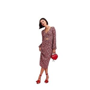 NWT Sanctuary Floral Print Chiffon Long Sleeve Cut Out MIDI Dress Size 12